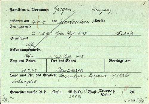 WW2 German Death Card of Vinzenz Gergen.