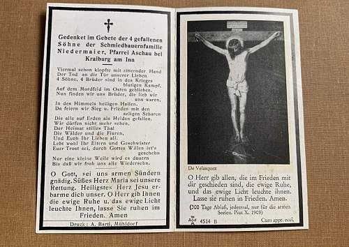 WW2 Era Death Card for 4 Brothers Killed during the war