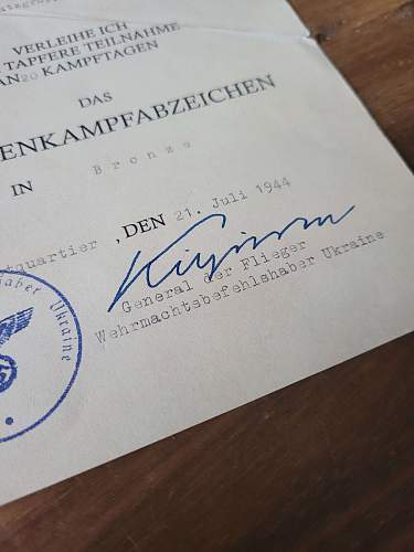 Bandenkampf Abzeichen Award Document / anti-partisan-badge award document