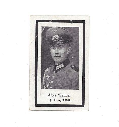 WW2 German Death Card of Alois Wallner.