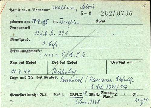 WW2 German Death Card of Alois Wallner.