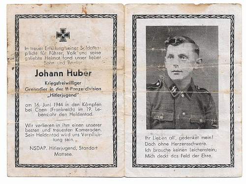 Deathcard 12. SS-Panzer-Division « Hitlerjugend » Normandie