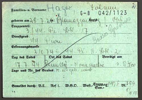 Deathcard 17. SS-Panzer-Division « Hitlerjugend » Normandie