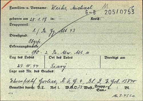 WW2 German Death Card of Michael Weiß.