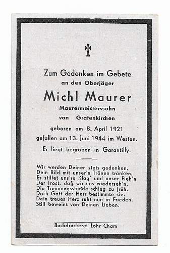 Deathcard Fallschirmjäger Normandie