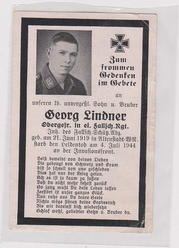 Deathcard Fallschirmjäger Normandie