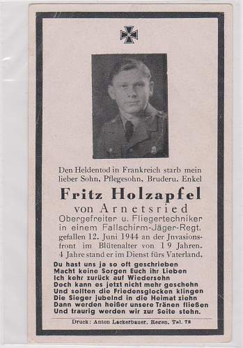 Deathcard Fallschirmjäger Normandie