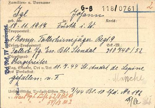 Deathcard Fallschirmjäger Normandie