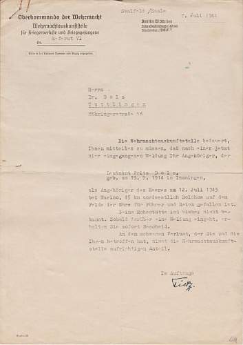 Death notice of a German soldier