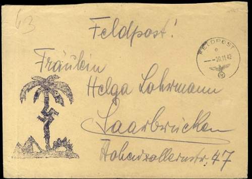 Unused Tunis 1943 Feldpost cover