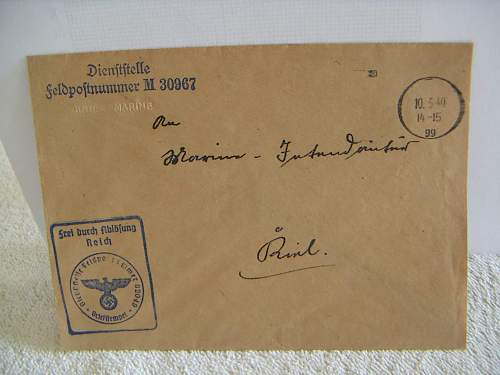 Envelope Feldpostnummer M 30967