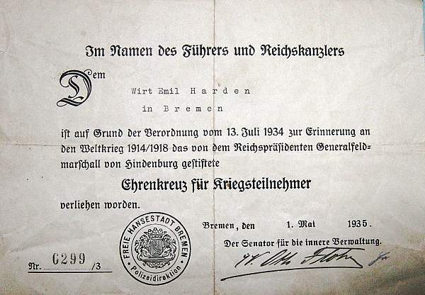1935 award document