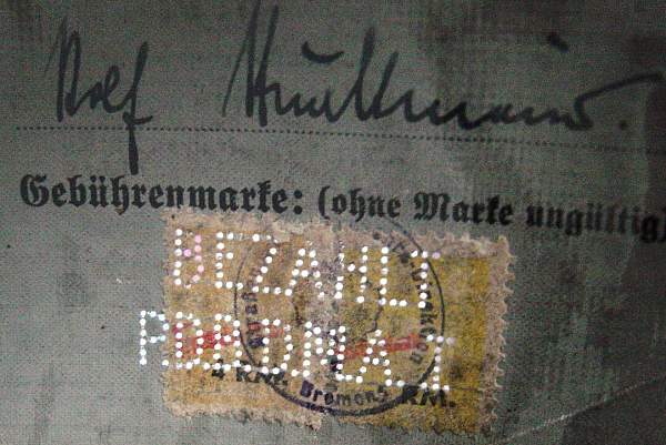 payment markings on post-war doc