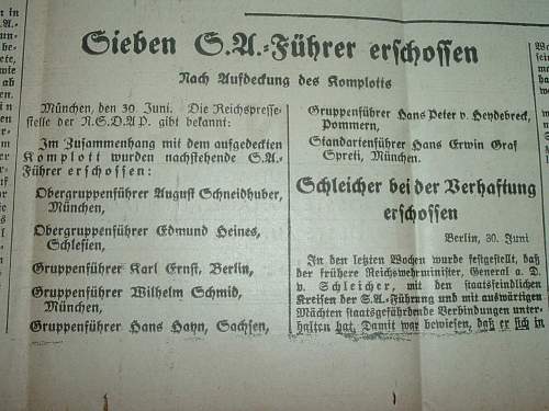 Röhm-Putsch Newspaper Extra from the Morning After