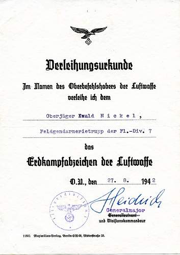 Fallschirmjäger award documents grouping