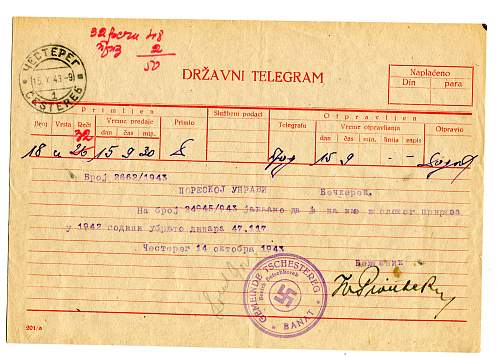 telegram written  in cyrillic with german stamp