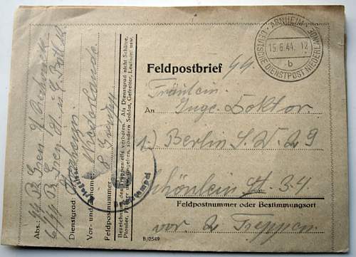 SS Feldpost Letter Arnhem Aug 1944