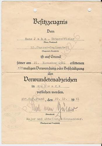 Share your Panzer Related Award Documents (Verleihungsurkunde)