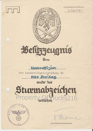 Share your Panzer Related Award Documents (Verleihungsurkunde)