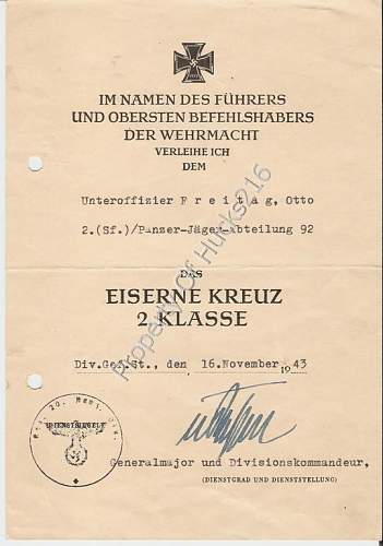 Share your Panzer Related Award Documents (Verleihungsurkunde)