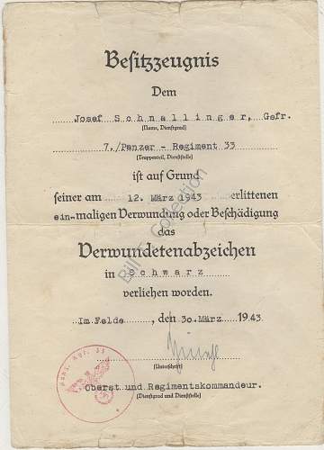 Share your Panzer Related Award Documents (Verleihungsurkunde)