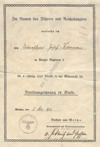 Share your Panzer Related Award Documents (Verleihungsurkunde)