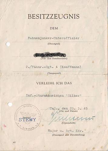 Share your Panzer Related Award Documents (Verleihungsurkunde)