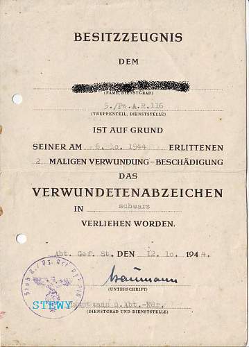 Share your Panzer Related Award Documents (Verleihungsurkunde)