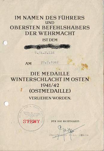 Share your Panzer Related Award Documents (Verleihungsurkunde)