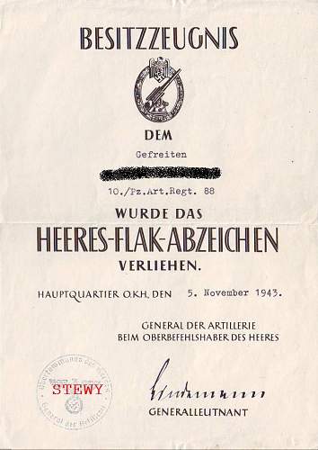 Share your Panzer Related Award Documents (Verleihungsurkunde)