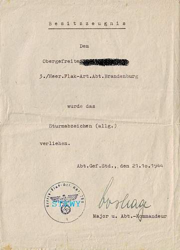 Share your Panzer Related Award Documents (Verleihungsurkunde)