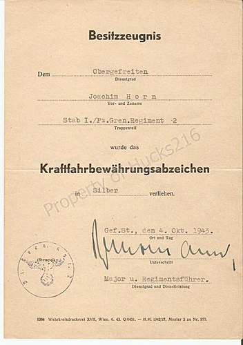 Share your Panzer Related Award Documents (Verleihungsurkunde)