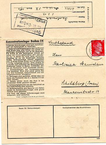 Concentration Camp Letters and Receipt