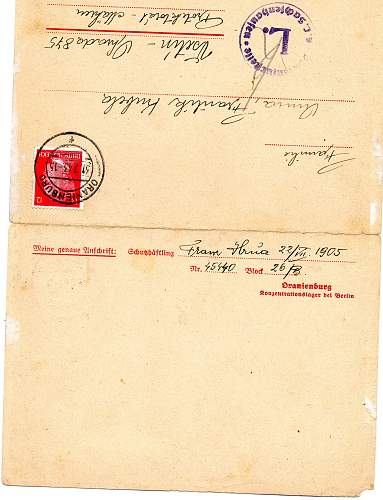 Concentration Camp Letters and Receipt