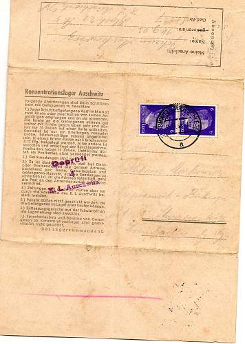 Concentration Camp Letters and Receipt