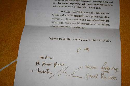hitler political testament with signatures from the chiefes of state Hitler,bormman goebbels etc....