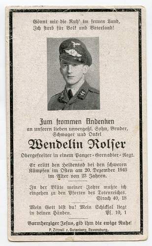 Luftwaffe Obergefreiter Death Card