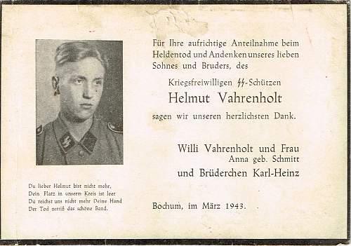 Deathcard Waffen SS -  3. März 1943 in Osero
