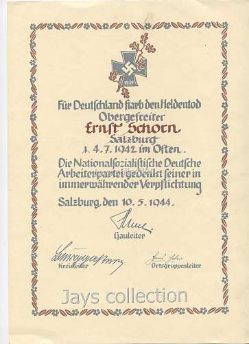 Heldentod NSDAP Document