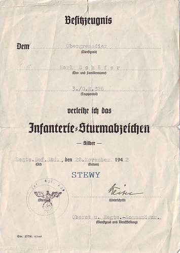 Infanterie sturmabzeichen grouping