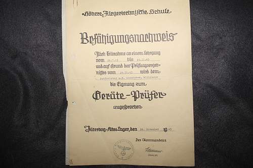 Fliergertechnische schule befähigungsnachweis and reichsluftahrtministerium document