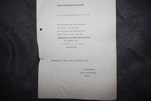 Fliergertechnische schule befähigungsnachweis and reichsluftahrtministerium document