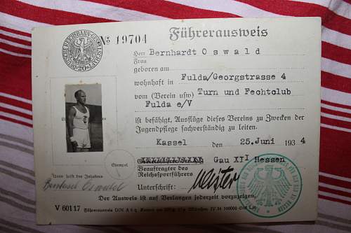 zoologischer garten Berlin 1941 stammkarte /turn und fechtclub fuhrerausweis 1934
