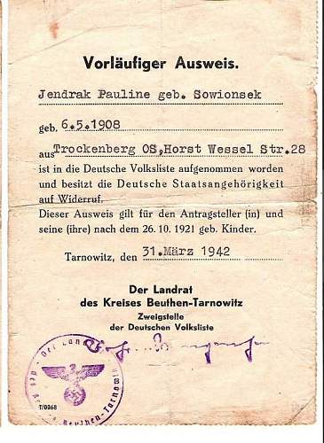 Temporary Ausweis 1942