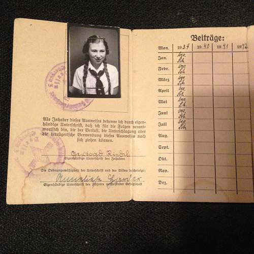 Young lady's Hitler Youth ID and photo