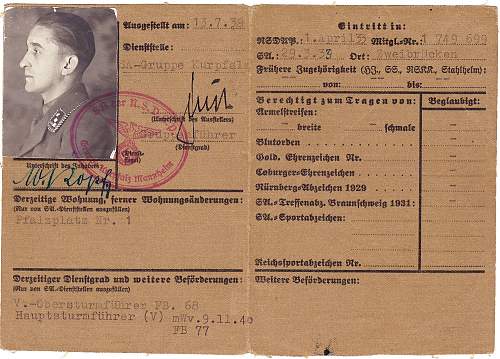 NSDAP Party Member book and SA Ausweis to same man