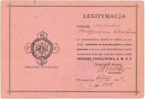 Polish pre-war documents for badges (legitymacja) thread