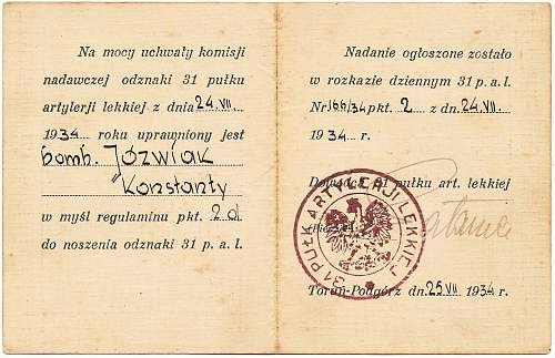 Polish pre-war documents for badges (legitymacja) thread