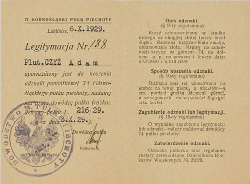 Polish pre-war documents for badges (legitymacja) thread