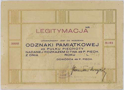 Polish pre-war documents for badges (legitymacja) thread